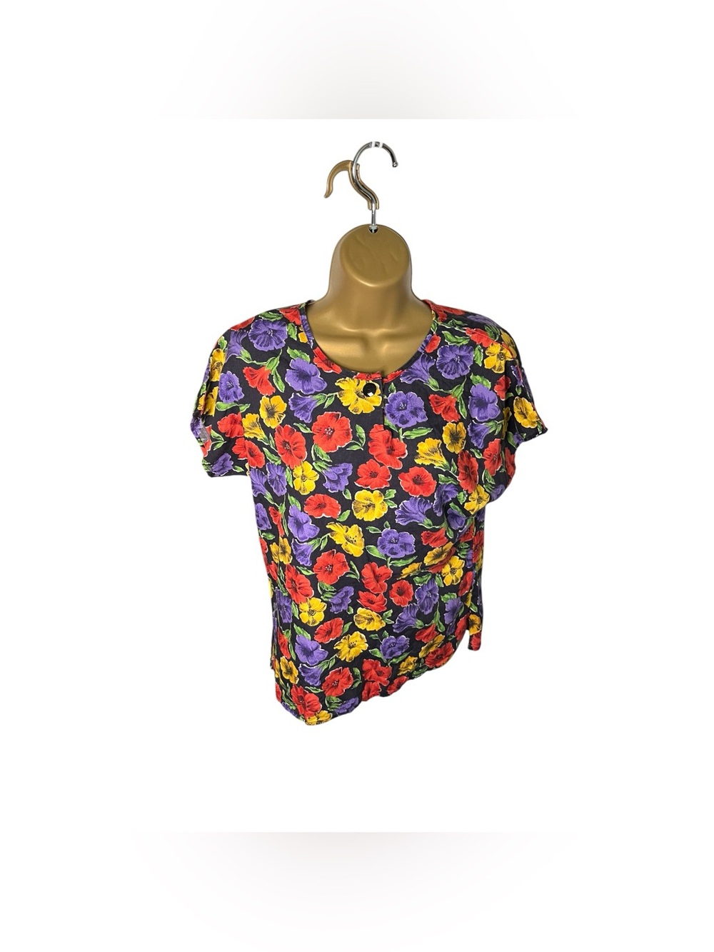 Vintage 90s Nouveau Floral Blouse Short Sleeve Multicolor M